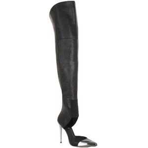 BCBGMAXAZRIA RUNWAY CONCORDE STAMPEDE OVER THE KNEE BLACK LEATHER BOOTS  HTF 10M